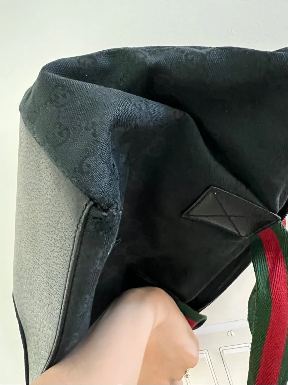 Gucci Black GG Canvas Tote with Green and Red Web Straps